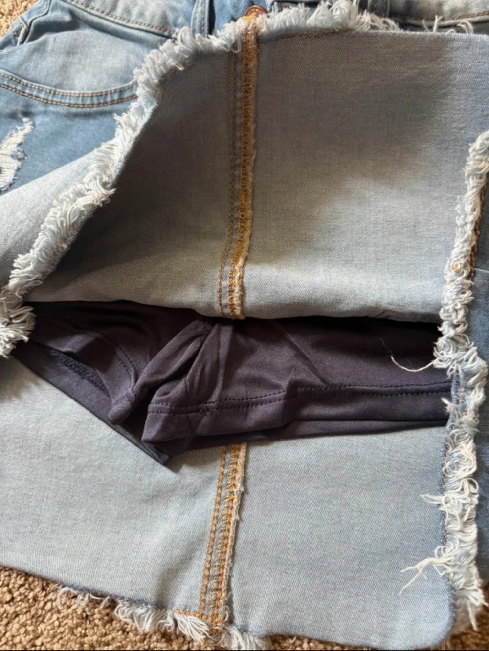 Justice Light Blue Distressed Denim Mini Skirt